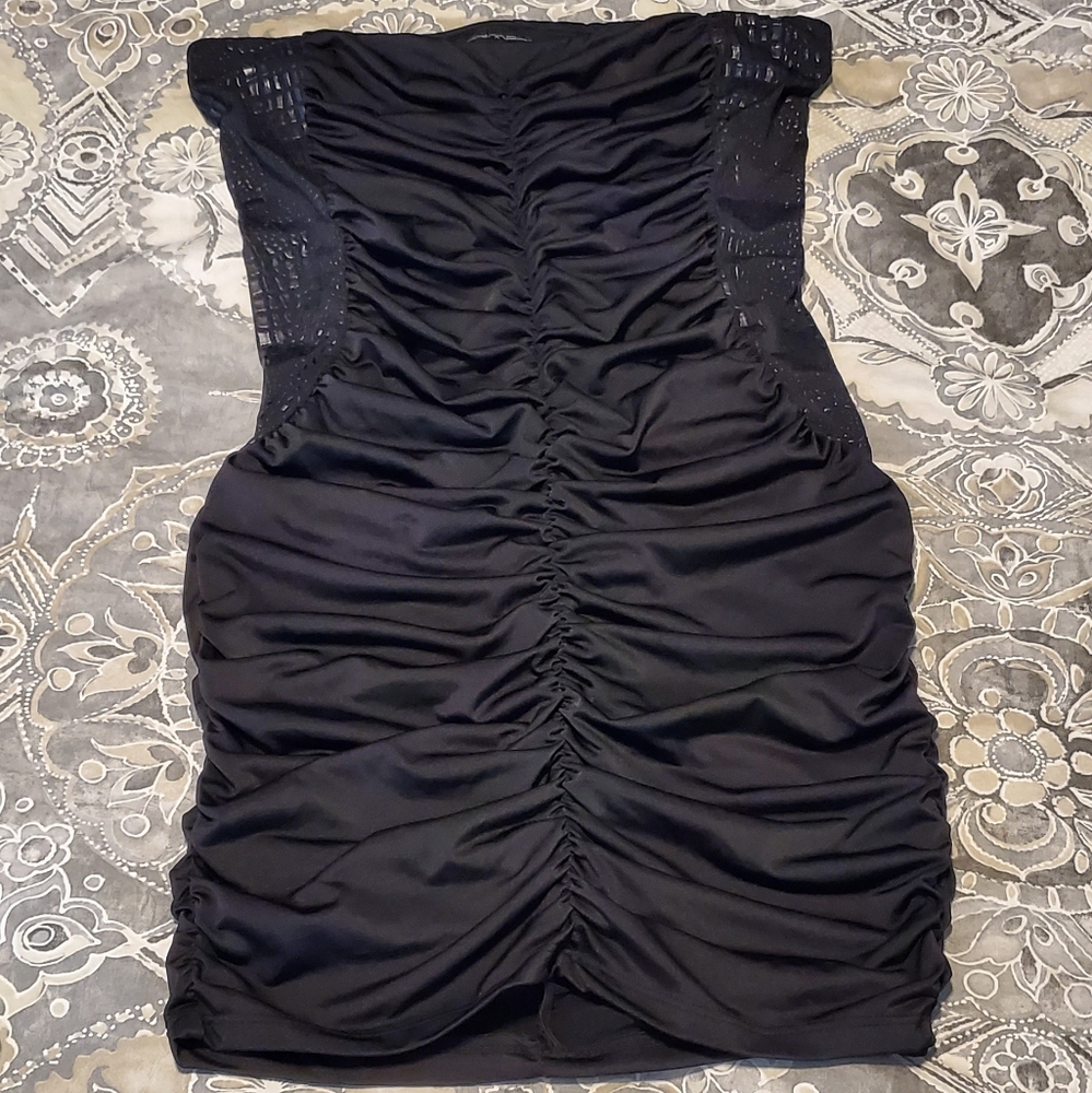 💕 SYMPHONY 💕 Elegant Black Ruched Mini Bodycon Dress Size S